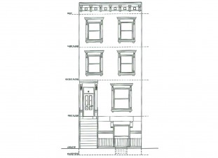 Sketch of the exterior of an apartment building
